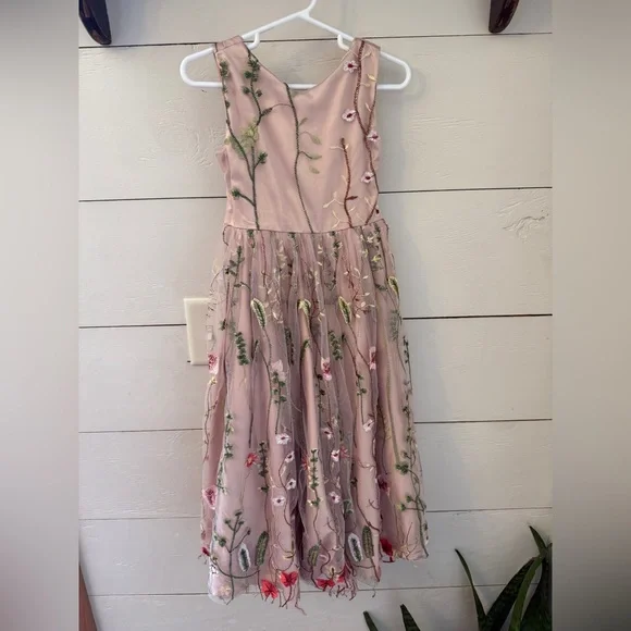 Floral Embroidered Pink Flower Girl Dress 4T - Picture 4 of 14